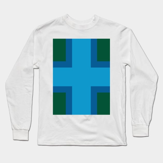 Blue Cross on Green Long Sleeve T-Shirt by PSCSCo